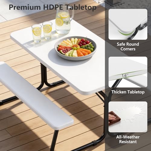 Picnic Table, 6 FT Outdoor Picnic Table with Benches for 8 People, Heavy Duty Picnic Bench Set with Steel Frame, 600LBS Capacity, Patio Dining Table Set for Backyard, Park, Garden, School