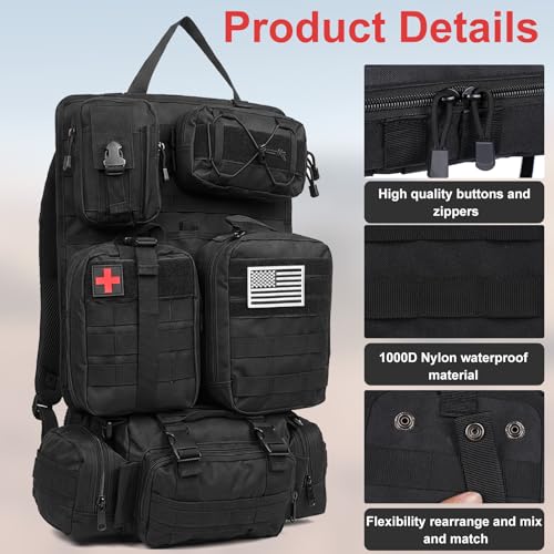 Tactical Seat Back Organizer, Molle Seat Back Organizer Panel With 5 Detachable Multi-Purpose Molle Pouch Fits Car Truck SUV Ford Jeep