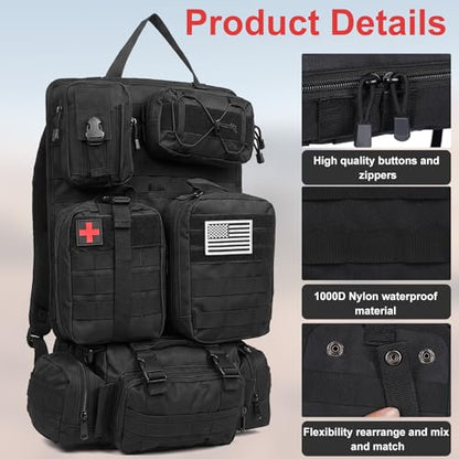 Tactical Seat Back Organizer, Molle Seat Back Organizer Panel With 5 Detachable Multi-Purpose Molle Pouch Fits Car Truck SUV Ford Jeep