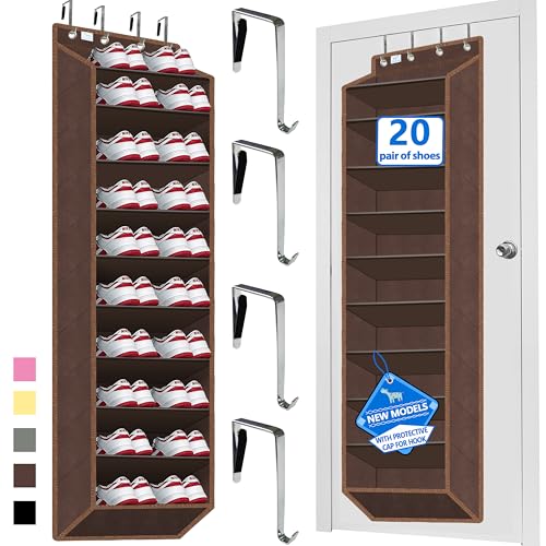Over the Door Shoe Organizer, 20 to 30 Pairs Hanging Shoe Holder, Heavy Duty Extra Deep Pockets Shoe Storage for Closet, Anti-Scratch Hooks & FSC-Certified Bamboo - Coffee - color: Coffee