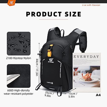 SKYSPER Small Hiking Backpack - 15L Travel Daypack Lightweight Bag Water Resistant Hiking Backpacks for Women Men - color: Lantc15-black, size: Small