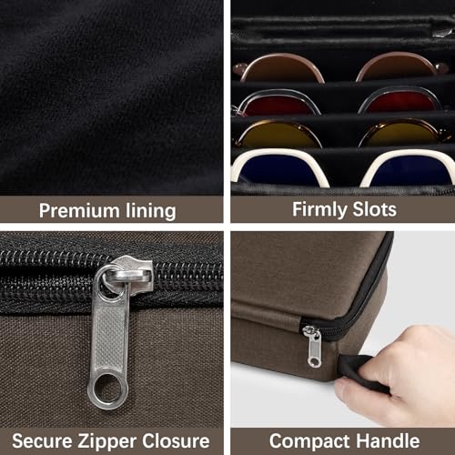 Bukere Travel Sunglasses Organizer Case, Adjustable Slot For Multiple Pairs, Portable Eyeglasses Storage Box for Men Women - color: Coffee, style: 4 Slots