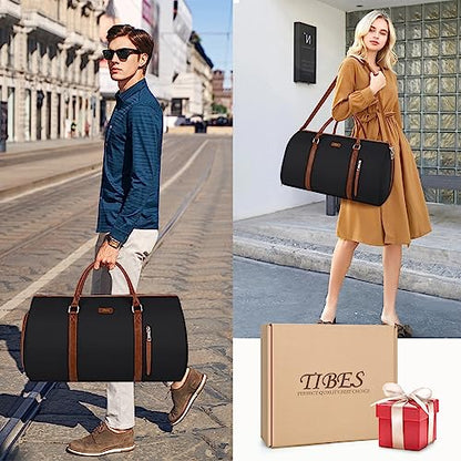 Convertible 2-in-1 Garment Bags for Travel, 50L Carry On Garment Duffle Bag With Shoe Compartment Large Weekender Bag for Women Men Hanging Suitcase Suit Travel Duffel Overnight Bags 4pcs Set - color: B-Black