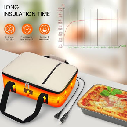 Food Warmer Electric Casserole Carrier - Large Heated Lunch Bag for Car Truck, 12V/24V/110V, Thermos for hot food for Potluck Cookouts Parties Picnic,Lasagna Lugger,Fits 9"x13" Baking Pan (Beige) - size: Beige