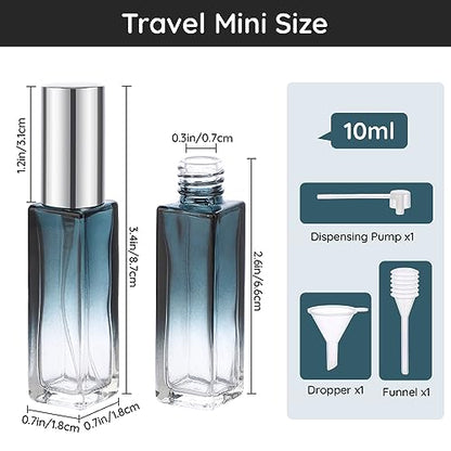 Segbeauty Refillable Perfume Bottle Travel, 5 Set of 10ML Pocket Glass Perfume Atomizer, Empty Fine Mist Mini Travel Bottles Set Cologne Atomizer Dispenser Fragrance Sprayer Cosmetic Container - color: Blue-silver, style: Mini Bottles
