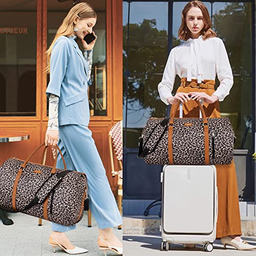 Garment Bag for Travel Convertible Carry On Garment Bag Large Travel Duffel Bags for Women 2 in 1 Hanging Suitcase Suit Travel Bags for Women & Men 3pcs Set - color: C-brown Leopard