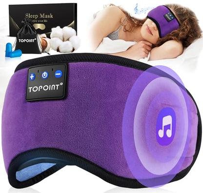 TOPOINT Sleep Mask with Headphones Bluetooth 5.4 Wireless, Sleep Headphone with Microphone Built-in HD Speakers Music, Eye Mask for Sleeping Men Women Travel Meditation Girl Cool Gadgets - color: Deep Purple, style: Ample Velvet