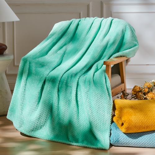 NEWCOSPLAY Super Soft Throw Blanket Aqua Premium Silky Flannel Fleece Leaves Pattern Lightweight Bed Blanket All Season Use (Aqua, Throw(50"x60")) - color: Aqua, size: Throw(50"x60")