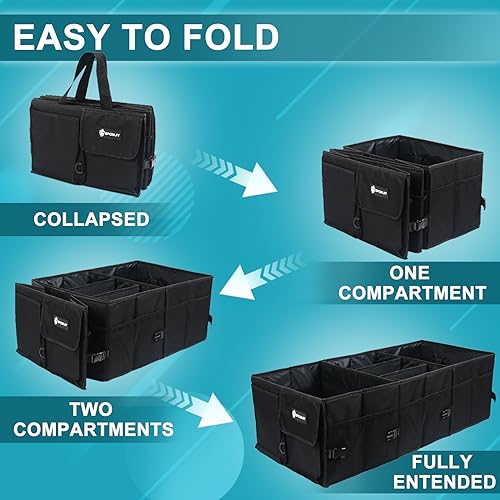 Sposuit Extra Large Trunk Organizer 98L Collapsible Car Storage Trunk Organizer with Removable Dividers & Adjustable Securing Straps for Car SUV Van - color: Black, size: XX-Large