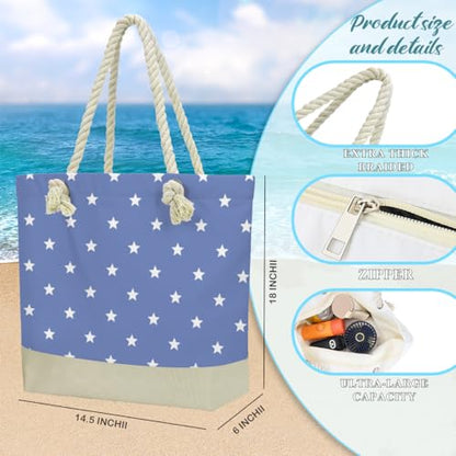 Fokongna Tote Bag For Women, Beach Bag Best Friend Travel Birthday Gifts, Travel Parties Vacation Shopping Essentials - color: Navy White Stars