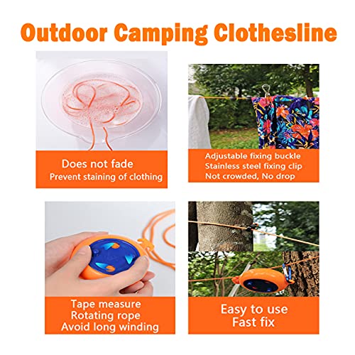 Camping Retractable Clothesline,Adjustable 32ft/10M Camping Clothesline,Portable Travel Clothesline,Outdoor Washing line,Drying Line with 10 Windproof Clothespins