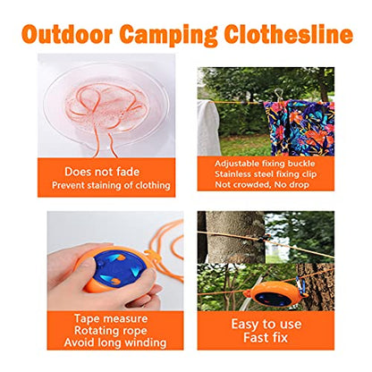Camping Retractable Clothesline,Adjustable 32ft/10M Camping Clothesline,Portable Travel Clothesline,Outdoor Washing line,Drying Line with 10 Windproof Clothespins