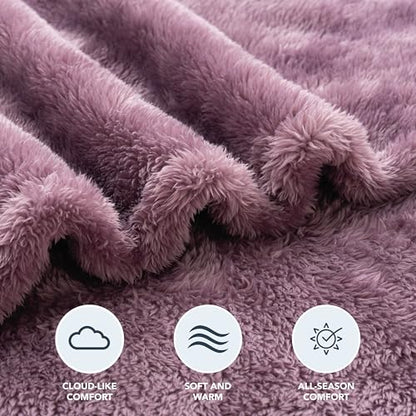 Berkshire Blanket Classic Extra-Fluffy™ Plush Throw Blanket, Soft Fuzzy Fluffy Long Hair Throw Blanket for Couch Sofa Bed, Plum Smoke, 50x60 Inches - color: Plum Smoke, size: Throw/Throw XL