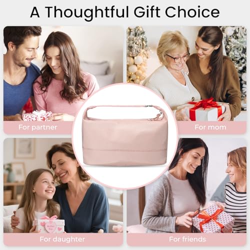 HauteHues Travel Makeup Bag for Women Large Capacity Cosmetic Handheld Portable Organizer Large Opening Waterproof Storage Toiletry Bags Pink - color: Pink
