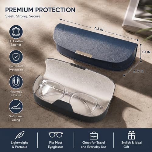 Glasses Case hard shell,3-in-1 Sunglasses Case & Eyeglass Case with Cleaning Cloth & Storage Pouch - color: Navy Blue