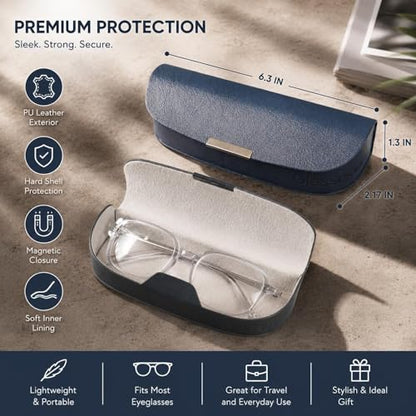 Glasses Case hard shell,3-in-1 Sunglasses Case & Eyeglass Case with Cleaning Cloth & Storage Pouch - color: Navy Blue