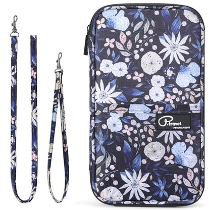 VanFn RFID Travel Passport Wallet, Family Passport Holder, Trip Document Organizer P.Travel Series - color: Pure Flower Blue