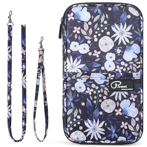 VanFn RFID Travel Passport Wallet, Family Passport Holder, Trip Document Organizer P.Travel Series - color: Pure Flower Blue
