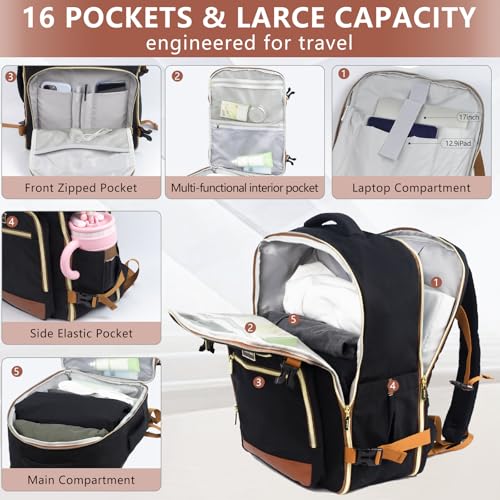 Travel Laptop Backpacks, 30L Carry On Backpack with 3 Packing Cubes, Travel Backpack for Women Airline Approved, Overnight Weekender Backpacks, Black - color: Black
