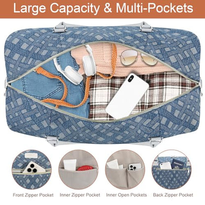 ITIEZY Weekender Overnight Bag for Women - Large Travel Duffel Bag with Shoe Compartment, Gym Duffel Bag Hospital Bag Carry On Tote Bags for Airplanes with Crossbody Bag Toiletry Bag 3Pcs Set - color: 8a-Light blue