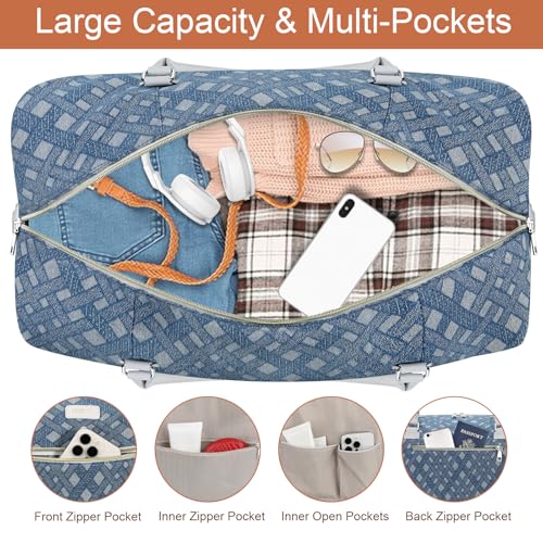 ITIEZY Weekender Overnight Bag for Women - Large Travel Duffel Bag with Shoe Compartment, Gym Duffel Bag Hospital Bag Carry On Tote Bags for Airplanes with Crossbody Bag Toiletry Bag 3Pcs Set - color: 8a-Light blue