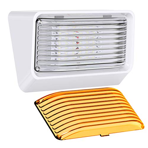 RV Exterior Porch Utility Light - 12v 280 Lumen Lighting Fixture. Replacement Lighting for RVs, Trailers, Campers, 5th Wheels. White Base, Clear and Amber Lens Included (White, 1-Pack) - color: White, size: 1-Pack
