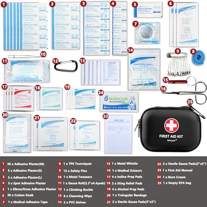 Mini First Aid Kit - 120 Piece Small Waterproof Hard Shell Medical Kit for Car, Home, Office, Travel, Camping, Sports, Outdoor, School - Emergency First Aid Supplies and Survival Kit (Black) - color: Black