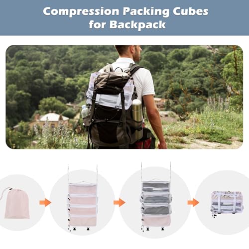 Surblue Hanging Travel Organizer Portable Hanging Luggage Organizer Multiple Compartments Collapsible Compression Closet Packing Cubes,Pink,M - color: Pink, size: Medium