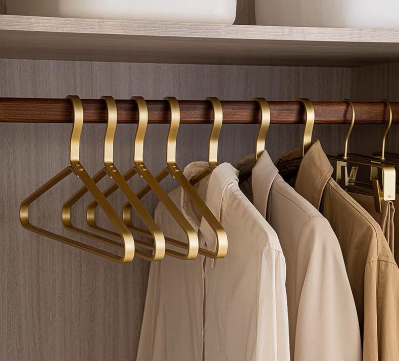 Premium Matte Golden Aluminum Coat Hangers 6 Piece Set, 17.7” Extra Smooth & Durable Metal Shirt Dress Hanger,Aluminum Alloy Hanger,Clothing Support,Clothing Hang - style: Golden Thick Hanger（6）