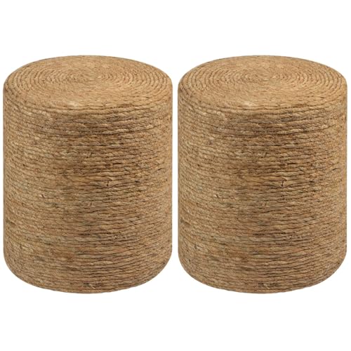 Wimarsbon Round Pouf Ottomans, Handwoven Natural Water Hyacinth Seagrass Pouffe,Outdoor Rattan Stool Accent Seat, Bohemian Coastal Home Decor (2pcs 14inch Natural Cattail) - color: 2pcs 14inch Natural Cattail