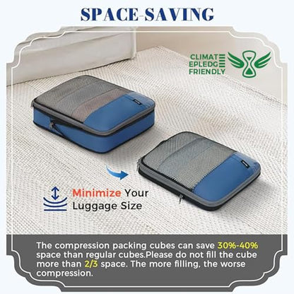 BAGAIL 4 Set/6 Set/8 Set Compression Packing Cubes Travel Accessories Expandable Packing Organizers(HalfMesh,8-Navy) - color: 8-Navy, style: Half Mesh