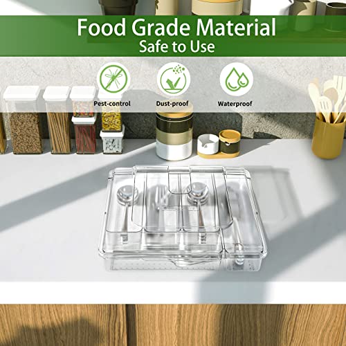 Utensil Holder for Countertop with Lid, Plastic Silverware Tray for Drawer, 5 Compartments Flatware Organizer,Transparent - color: Transparent