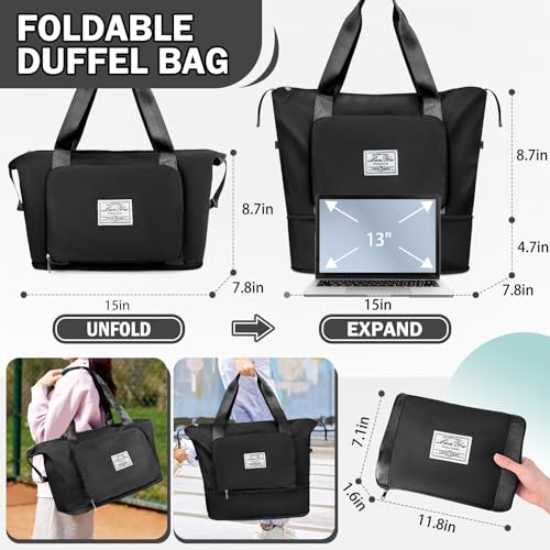 Ranslen Large Capacity Folding Travel Bag,Expansion Travel Duffel Bag with Dry and Wet Separation Portable Travel Duffel Bag - color: Black