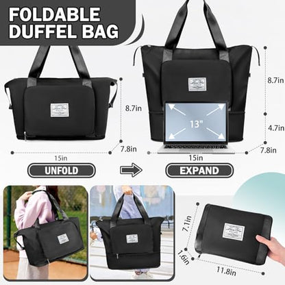 Ranslen Large Capacity Folding Travel Bag,Expansion Travel Duffel Bag with Dry and Wet Separation Portable Travel Duffel Bag - color: Black