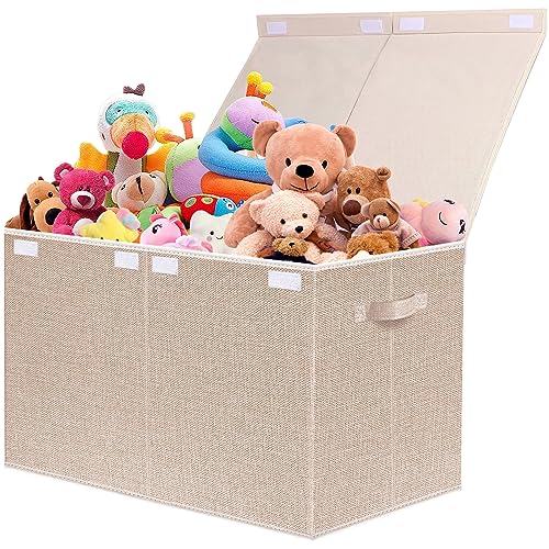 Large Toy Box Chest Storage with Lid - Collapsible Kids Toys Boxes Organizer Bins Baskets with Handles for Boys, Girls, Nursery, Playroom, Clothes, Blanket, Bedroom(Beige) - color: Beige