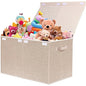 Large Toy Box Chest Storage with Lid - Collapsible Kids Toys Boxes Organizer Bins Baskets with Handles for Boys, Girls, Nursery, Playroom, Clothes, Blanket, Bedroom(Beige) - color: Beige