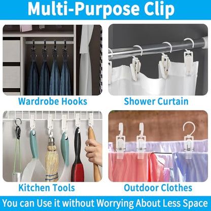 VinBee 20 PCS Laundry Hooks with Clips Super Strong Plastic Home Travel Swivel Hanging Hanger Closet Organizer Clamps Socks Boot Bras Towels for Bathroom Wardrobe Kitchen Office - 4.3 Inches (Clear) - color: Clear