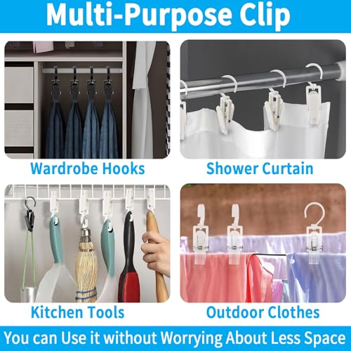 VinBee 20 PCS Laundry Hooks with Clips Super Strong Plastic Home Travel Swivel Hanging Hanger Closet Organizer Clamps Socks Boot Bras Towels for Bathroom Wardrobe Kitchen Office - 4.3 Inches (White) - color: White