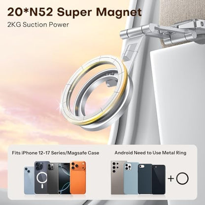 OMOTON TP02 360°Rotating for MagSafe Tripod Mount, Adjustable Aluminum Magnetic Phone Tripod for iPhone 17/16/15/14 Pro Max Air, Foldable Cell Phone Stand Fits Vlog, Gym, Travel Essentials, Silver - color: 5-Silver