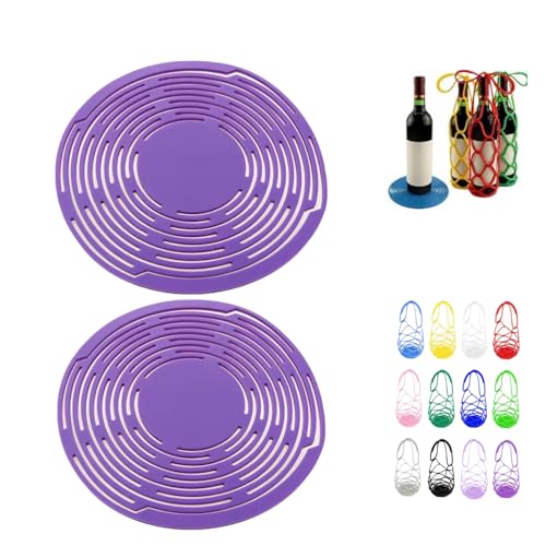 Multi-Use Silicone Storage Bag & Organizer,Multifunctional Mesh Coaster,Silicone Wine Carrier,Reusable, Foldable, Portable Coaster for Wine Bottles, Cans, Cups, Hot Dishes,and Beverages(2pcs Purple) - color: Purple