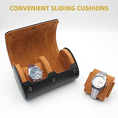 Watch Travel Case Portable Organizer - Luxury Watch Roll Travel Box Recycled Leather Watch Storage and Display for Men and Women (WCASE-2-BLACK) - color: BLACK, size: Double slots