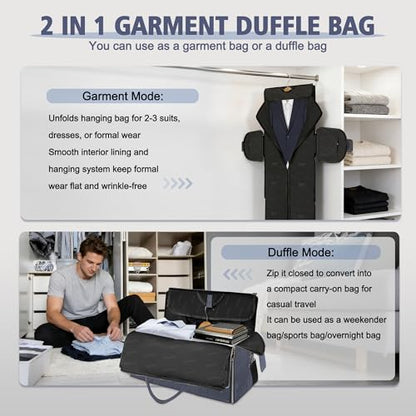 Geestock Garment Bags for Travel, Convertible Suit Travel Bag for Men & Women, Carry On Garment Bag with Shoe Pouch & Shoulder Strap, 2 in 1 Foldable Oxford Duffel Bags, Blue - color: Blue