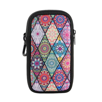 QIUTIMIY Sunglasses Soft Case Zipper Double Eyeglass Case with 2 Compartments 1 Belt Clip - color: Rhombic Mandala