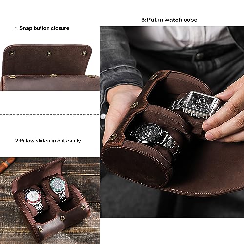 Personalized Custom Name Watch Case Roll Organizer, Luxury Genuine Leather Travel 2-Watches Case For Watch and Bracelet (04 Coffee) - color: 04 Coffee