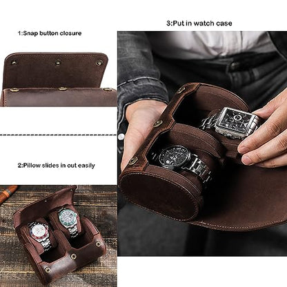 Personalized Custom Name Watch Case Roll Organizer, Luxury Genuine Leather Travel 2-Watches Case For Watch and Bracelet (04 Coffee) - color: 04 Coffee