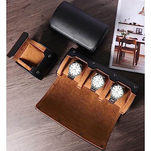 Watch Travel Case Portable Organizer - Luxury Watch Roll Travel Box Recycled Leather Watch Storage and Display for Men and Women (WCASE-2-BLACK) - color: BLACK, size: Double slots