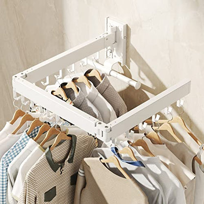 BOQORAD Wall Mounted Clothes Hanger Rack, Clothes Drying Rack,Laundry Drying Rack,Collapsible Clothes Rack Wall Mount, Retractable Drying Rack Clothing,can Fold Upward & Left & Right,White Color - size: Plus-White