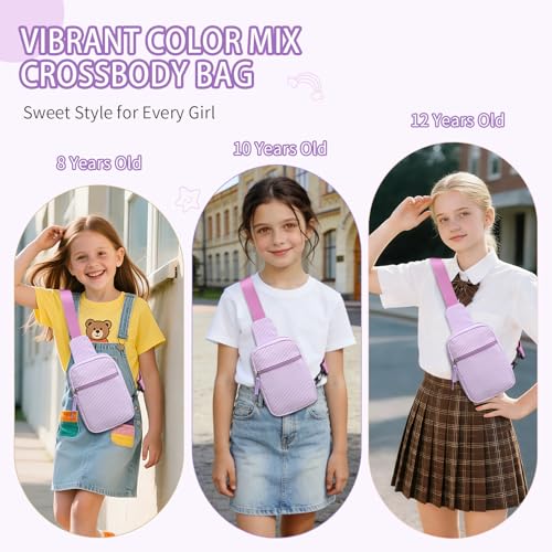 Birthday Gifts for 8 9 10 11 12 Year Old Teens Girls Kids, Fanny Pack Crossbody Bag Sling Belt Bags Purse, Dorm Travel Essentials for Girls Fashion, Preppy Tween Teen Girl Gift Trendy Stuff - color: Purple Stripes