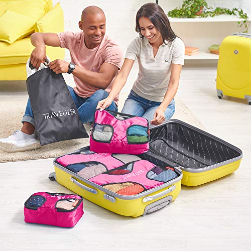 Travel Packing Cubes 5 pcs Luggage Organizer Set for Bag & Suitcase - color: Fuchsia