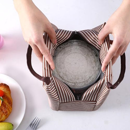 2PCS Lunch Bags Reusable Lunch Tote Bags Portable Lunch Cooler Bag Lunch Holder Insulated Lunch Box Bag for Picnic Office Beach (Brown+Green) - color: Brown+Green